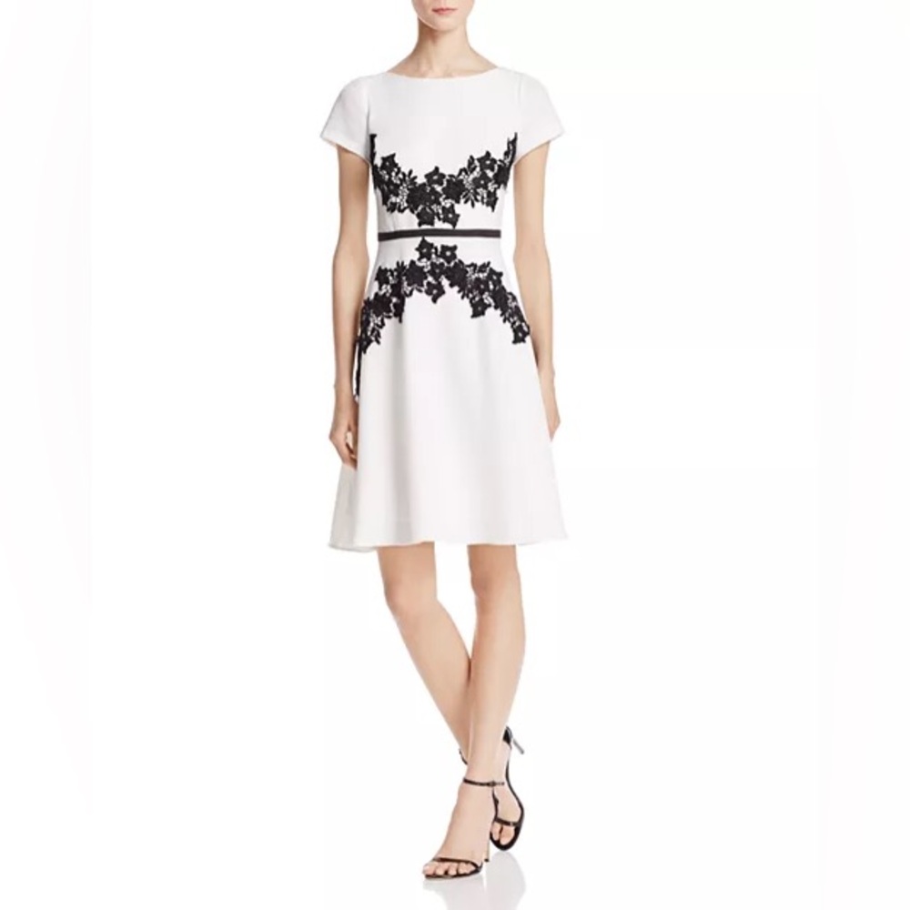 ADRIANNA PAPELL EMBROIDERED FIT AND FLARE DRESS SIZE 16 COLOR WHITE AND …